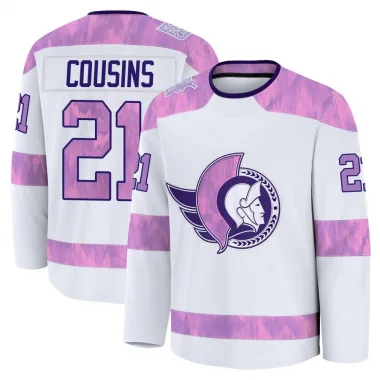 Premium Nick Cousins White Ottawa Senators 2024 Hockey Fights Cancer Practice Jersey - Men's